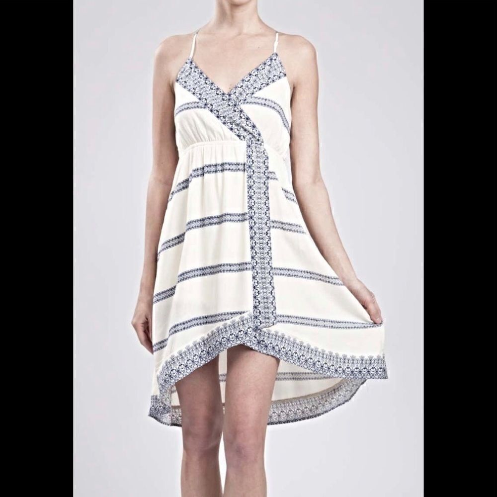 Blu Pepper Cream Hi-Low Faux Wrap Dress Small Boho Cross Back Sundress